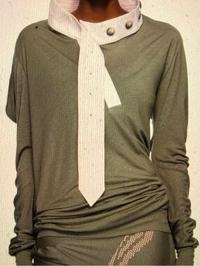 Kiko Kostadinov Long Sleeve Howe Jersey top with Pink Collared Tie